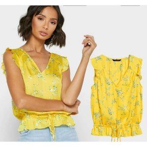 Banana Republic Blouse Yellow Floral Sleeveless Silky Satin Top - size M